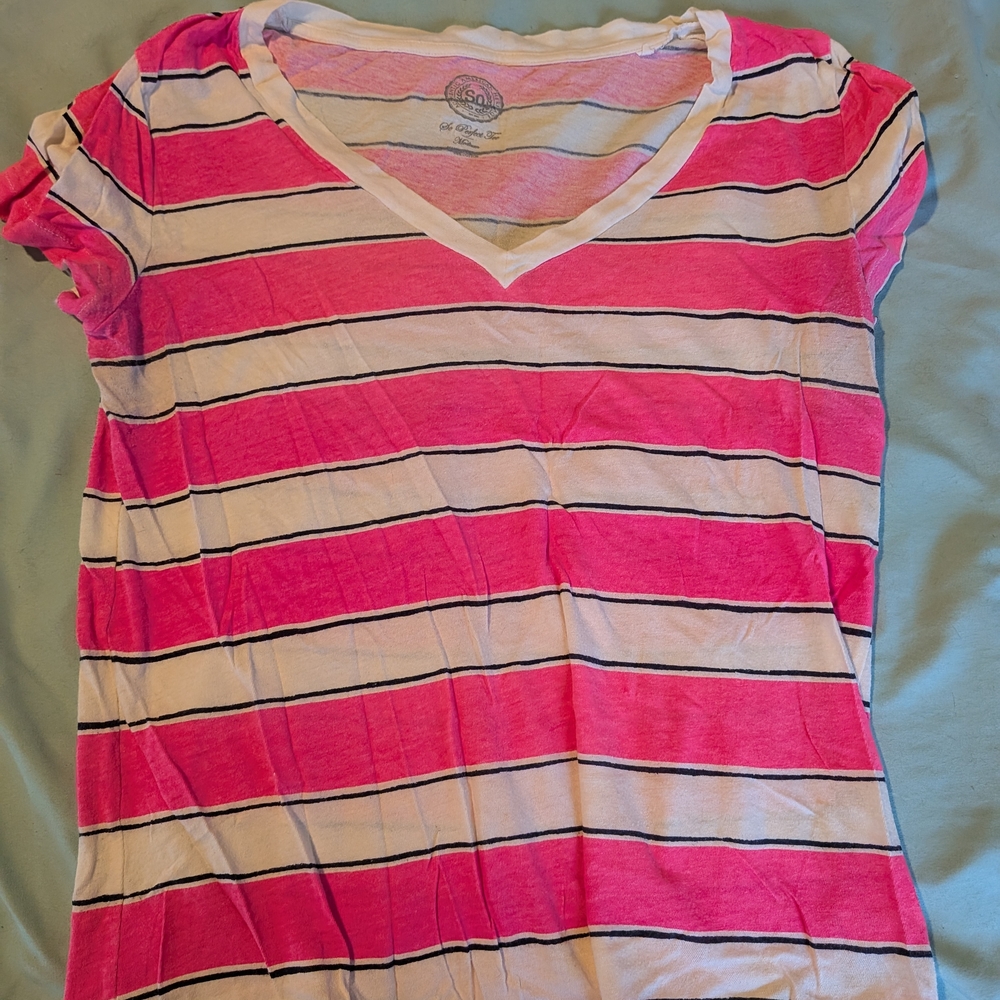 SO Pink and White Striped Short Sleeve Tee